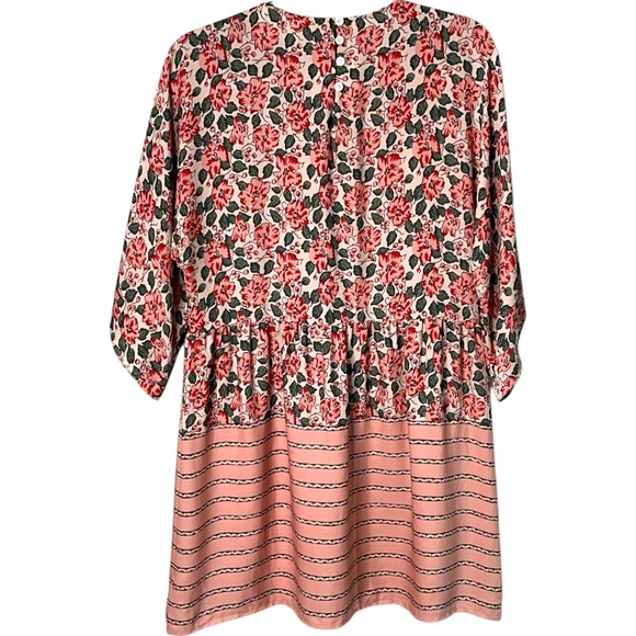 THE GREAT. 100% Silk Pink / Green Floral Mini Dress Button Back Sz 1 (Small) - Picture 2 of 8